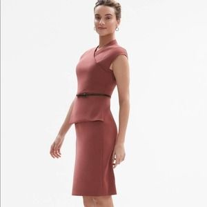 MM LAFLEUR crimson red stretch twill Elecia wrap sheath dress